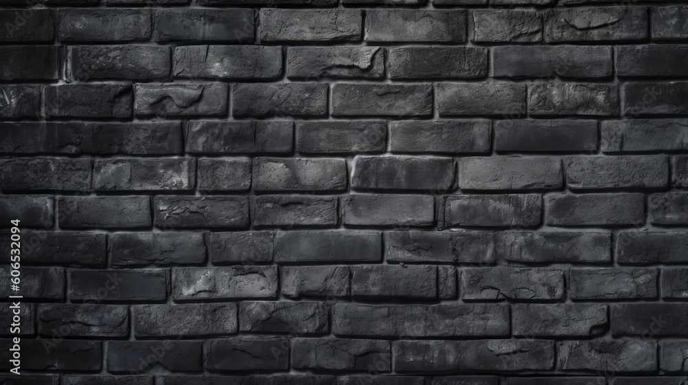 Texture of a black painted brick wall as a background or wallpaper - dark brick wall, Generative AI