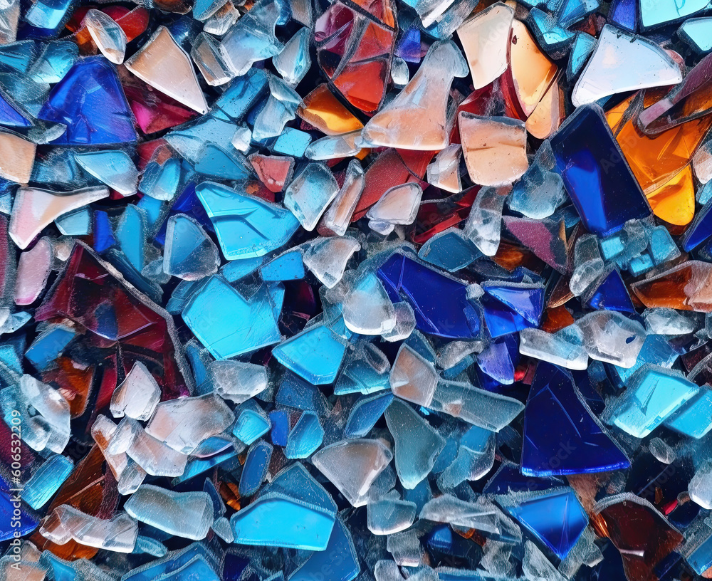 Broken colored glass into many pieces. Generative ai Broken colored glass into many pieces. Generative ai