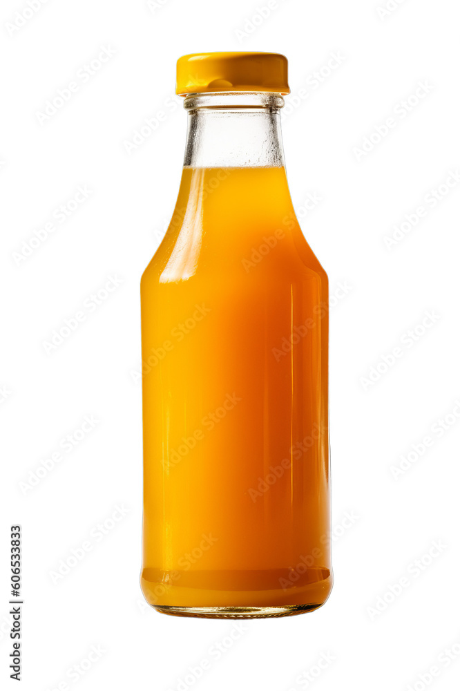 A glass bottle of orange juice on a transparent background, Generative AI A glass bottle of orange juice on a transparent background, Generative AI