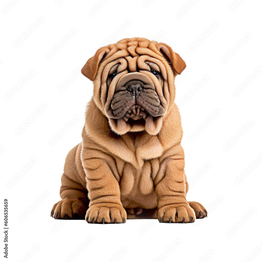 Shar pei puppy sitting on transparent background, created with generative AI Shar pei puppy sitting on transparent background, created with generative AI