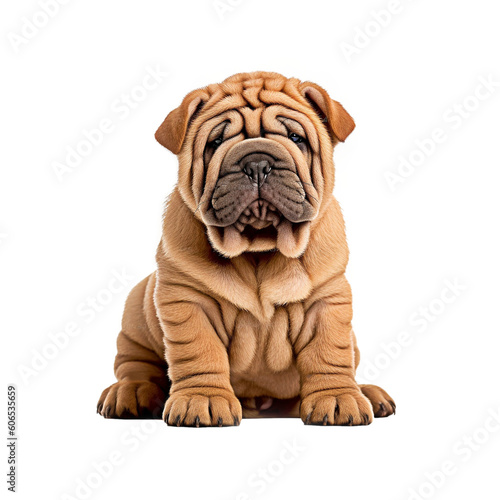 Shar pei puppy sitting on transparent background, created with generative AI
