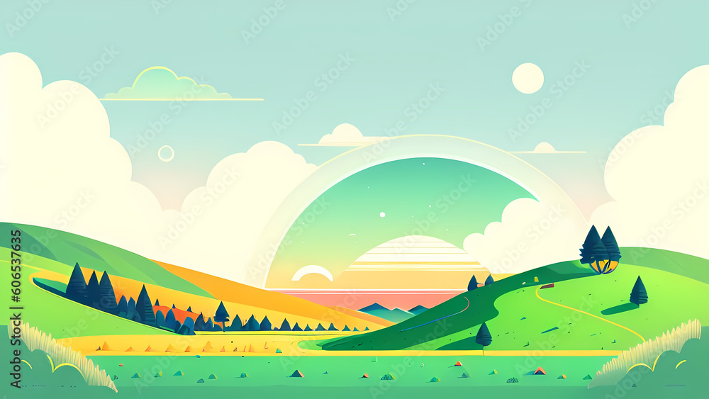 Obraz premium nature landscape cartoon in pastel color background by generative ai