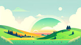 nature landscape cartoon in pastel color background by generative ai