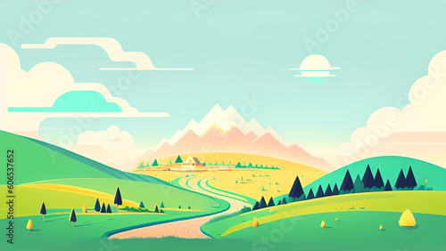 nature landscape cartoon in pastel color background by generative ai © SJarkCube