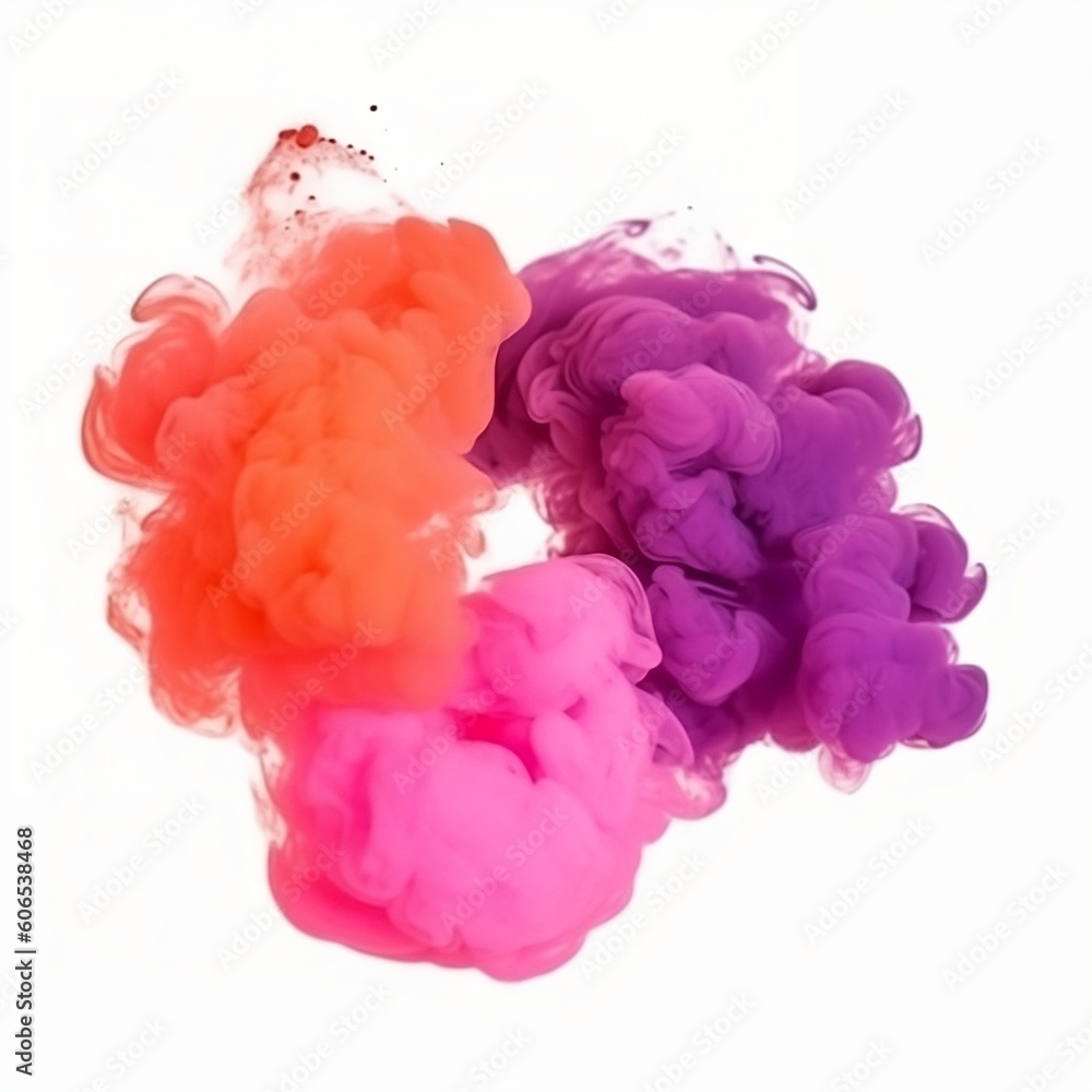Pink, orange, and purple smoke bombs, colorful, isolated on white background, created with Generative AI technology