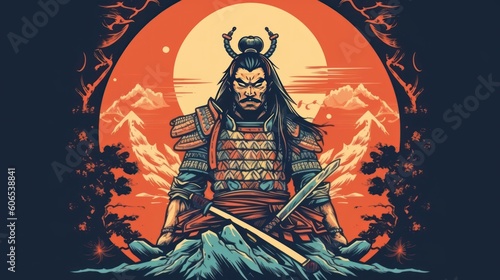 Fierce samurai warrior in traditional armor, wielding a katana and exuding an aura of honor and determination