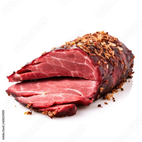 Pastrami meat isolated on white background. Generative AI
