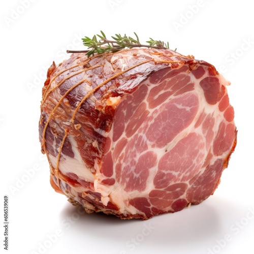 Pancetta meat isolated on white background. Generative AI