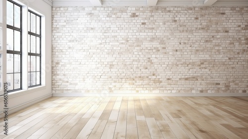 white bricks wall and wood floor - empty room with floor - empty room with wall and floor  Generative AI