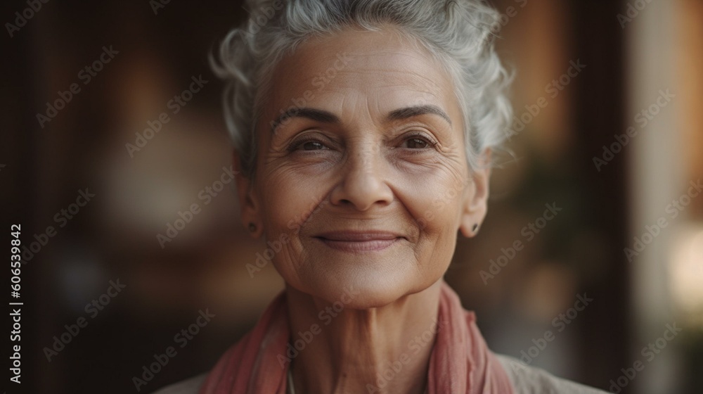 A beautiful older woman with a serene smile, enjoying a moment of meditation and mindfulness. Generative AI A beautiful older woman with a serene smile, enjoying a moment of meditation and mindfulness. Generative AI