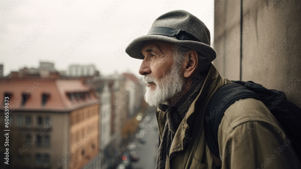 An older man exploring a new city, still embracing adventure and the thrill of discovery. Generative AI