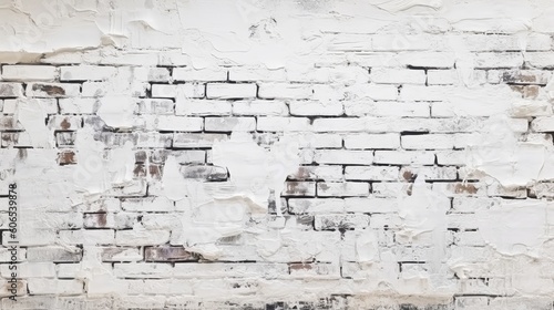White painted old brick Wall panoramic background - white brick wall background - background with space  Generative AI
