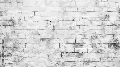 White painted old brick Wall panoramic background - white brick wall background  Generative AI
