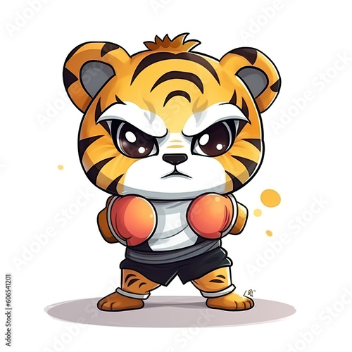 Little tiger boxer  cartoon chibi style  generative AI illustration
