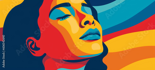 Colorful illustration of a woman head in retro style. Image Generative AI.