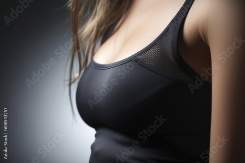 A close-up of the sleek and form-fitting athletic wear of a female athlete, highlighting the dynamic contours. Ai generated.