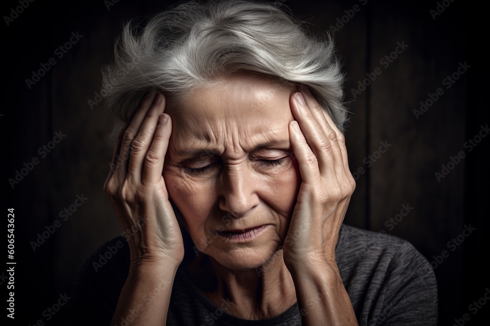 Mature woman suffers from migraines. Ai generated. Mature woman suffers from migraines. Ai generated.