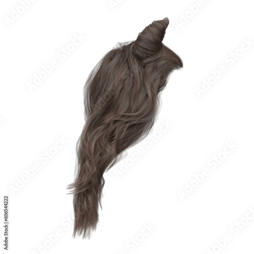 3d render brown brunette straight hair with horns isolated