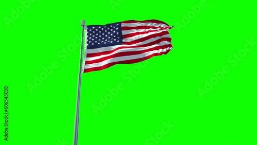 American Flag Green Screen, 4 th july Independence Day USA. Realisticgreen box 4K. 30 fps flag of the US. American Flag waving in the wind. Seamless loop with highly detailed fabric texture.