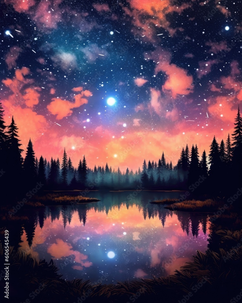 The night sky with beautiful stars is in the background. (Generative AI) The night sky with beautiful stars is in the background. (Generative AI)