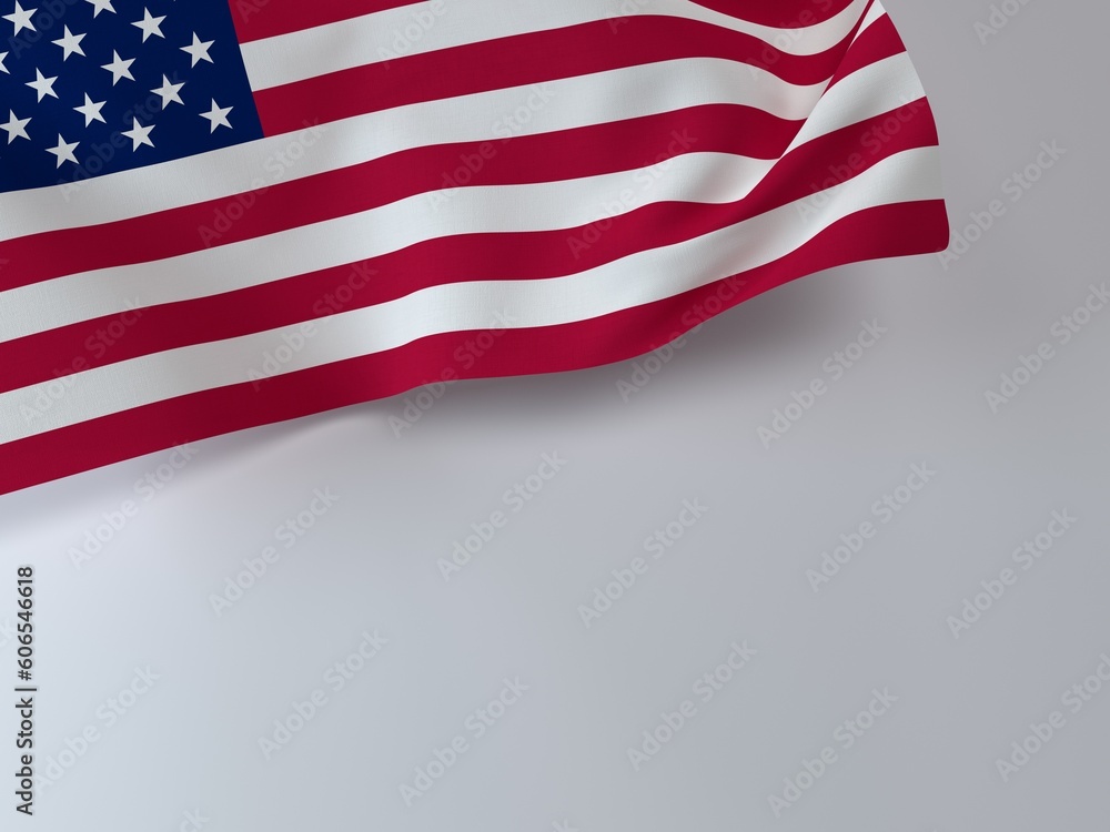 Obraz premium American waving flag for USA Independence Day, Memorial, Labour Day. White background. Copy space.