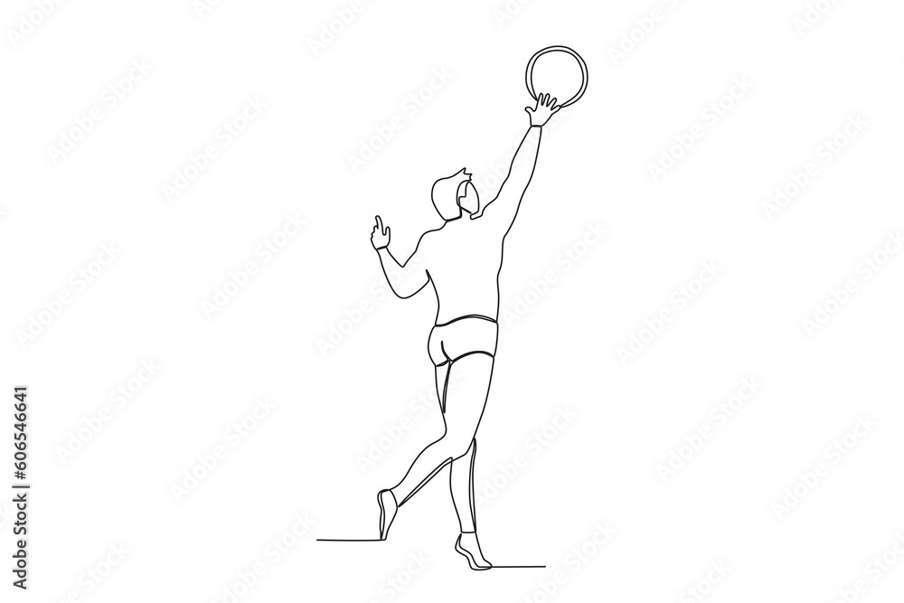 A man performs a top passing technique. Beach volleyball one-line drawing A man performs a top passing technique. Beach volleyball one-line drawing