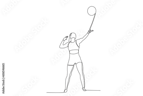 A woman getting ready to do the top pass. Beach volleyball one-line drawing © stlineart
