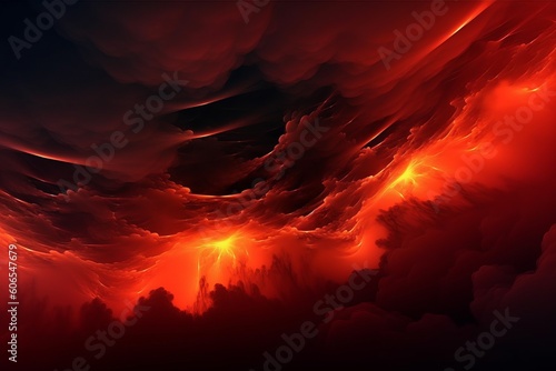 Sinister Inferno: A Fiery Red Sky Abstract Background with Smoke and Flame Effects, Perfect for Halloween, Spooky, Evil, and Inferno-Themed Designs, Generative AI.
