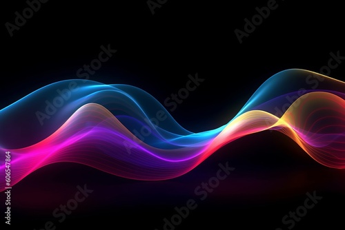 Dynamic 3D Render of Iridescent Neon Curved Wave in Motion on Black Background - Perfect for Banners, Wallpapers, and Covers, Generative AI.