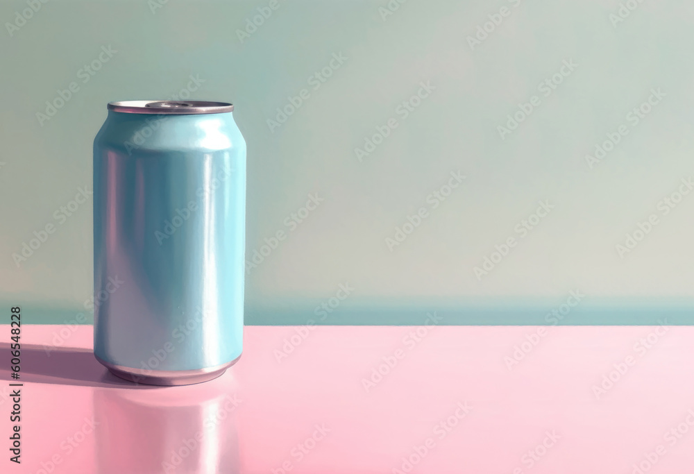Generic Plain Soda Can With No Label On Pastel Background With Copy Space For Writing Text, Created With Generative AI Generic Plain Soda Can With No Label On Pastel Background With Copy Space For Writing Text, Created With Generative AI