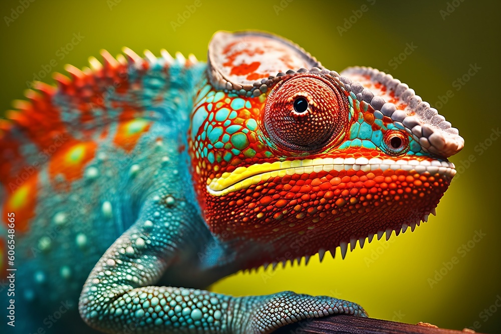 Fototapeta premium Vibrant Chameleon Lizard in Close-up, Generative AI.