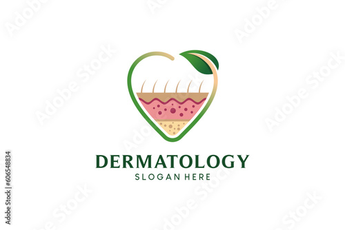 Dermatology logo design with concept of soft skin in creative love