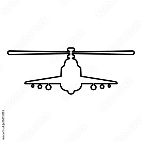 Combat helicopter attack military concept view front contour outline line icon black color vector illustration image thin flat style