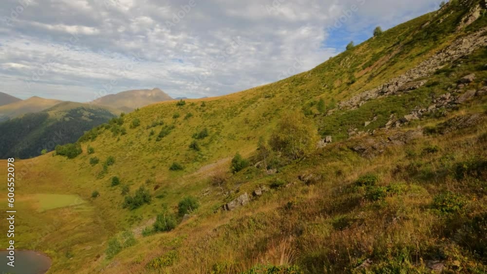 panoramic view on Arkhyz mountains and highland loch of Love panoramic view on Arkhyz mountains and highland loch of Love