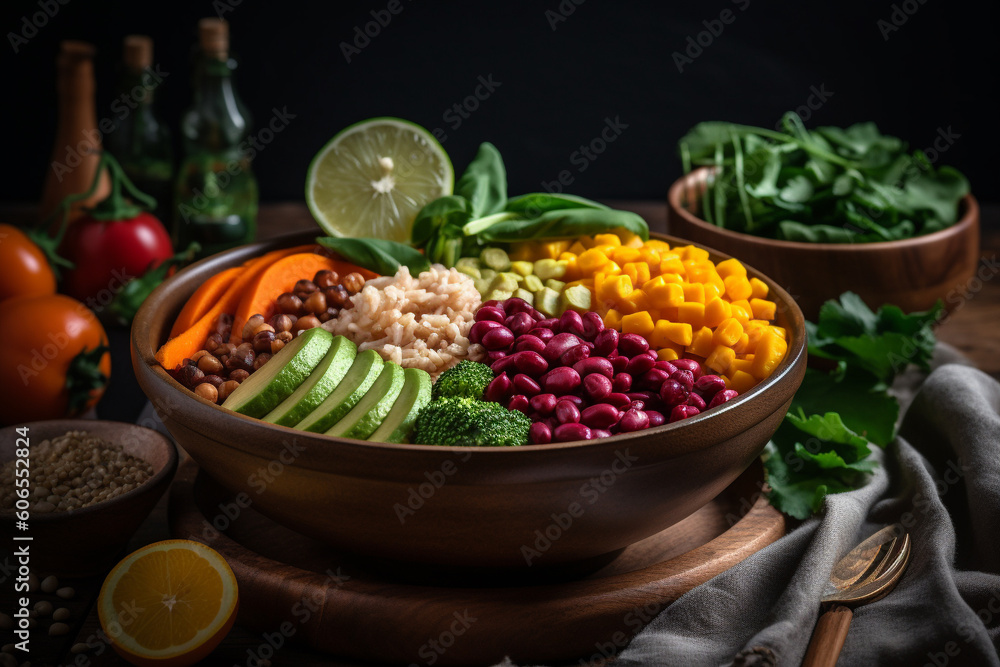 Buddha bowl with colorful fresh vegetables. Generative AI