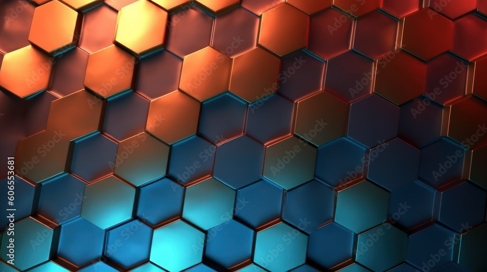 HexaBlend: A Captivating Hexagonal Biogenic Background in Blue-to-Orange Gradient. Generative AI HexaBlend: A Captivating Hexagonal Biogenic Background in Blue-to-Orange Gradient. Generative AI
