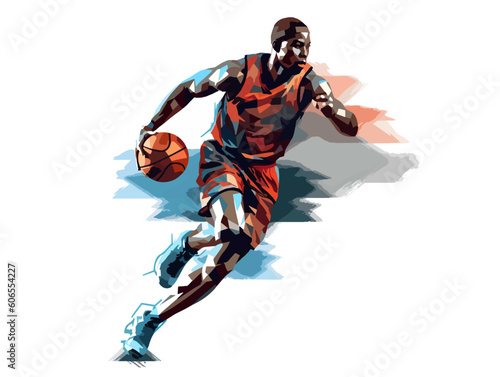 player with basketball in action stylized vector illustration with vibrant colors logo