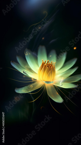 Beautiful close-up of a white water lily on a dark background  made with generative AI