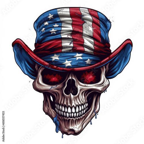 Skull with American Flag Patriot Hat Illustration Clipart in PNG AI generated
