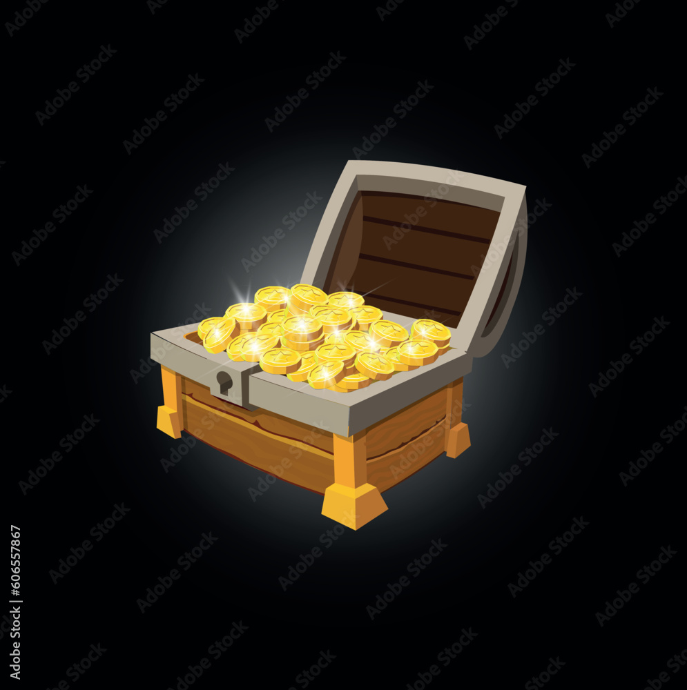 Treasure Chest With Coins - obrazy, fototapety, plakaty 