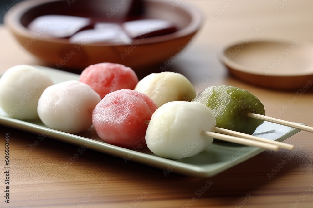 Dango is a Japanese dumpling made from rice flour Food Photography Dango is a Japanese dumpling made from rice flour Food Photography