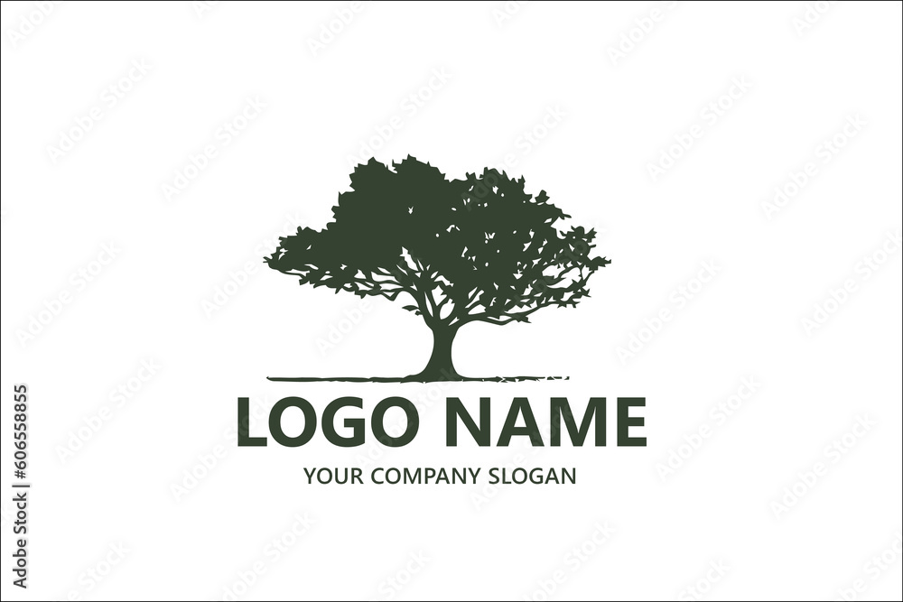  Nature trees vector illustration logo design. There is a green spring tree vector, Abstract tree logo. Unique Tree Vector illustration