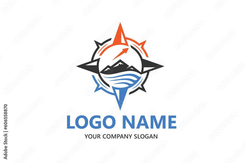 Mountain and Compass emblem logo vector Mountain and Compass emblem logo vector