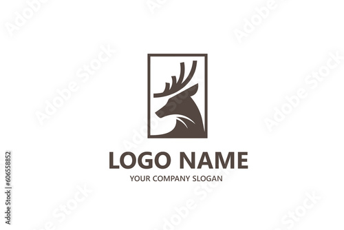 Deer logo line icons. Wild Reindeer outdoor brand label. Elk antlers sign. Wildlife symbol. Vector illustration.