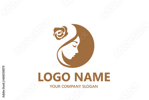 Female Face beauty logo with rose logo template