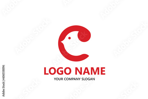 negative space bird letter C logo vector with solid color