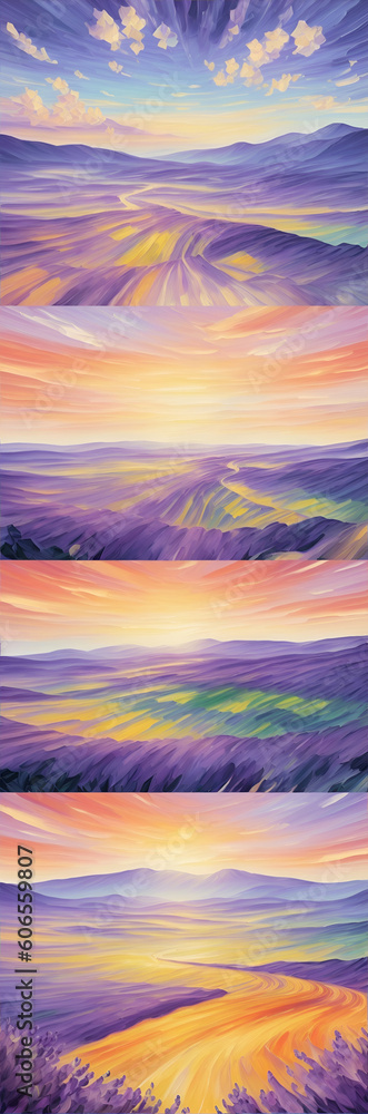 Lavender meadows landscape. AI generated illustration Lavender meadows landscape. AI generated illustration
