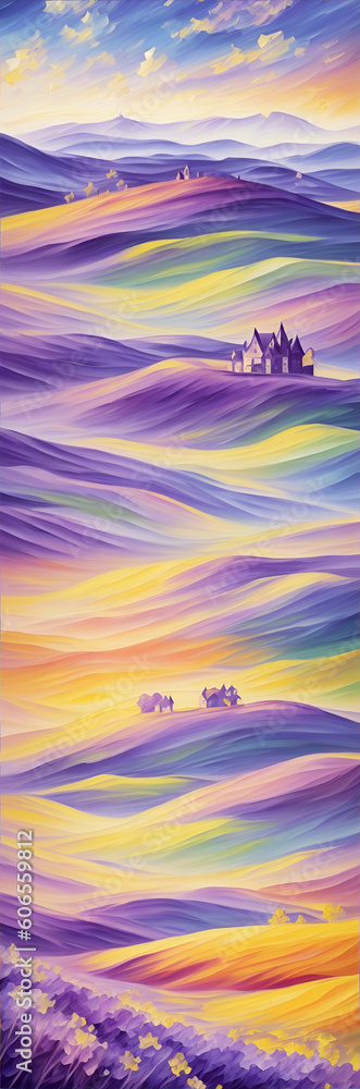 Fototapeta premium Lavender meadows landscape. AI generated illustration