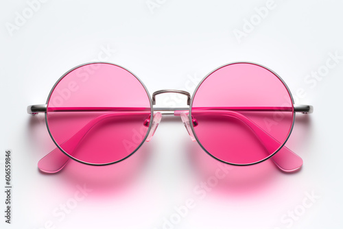 Pink hippie sunglasses isolated on white background - Generative AI