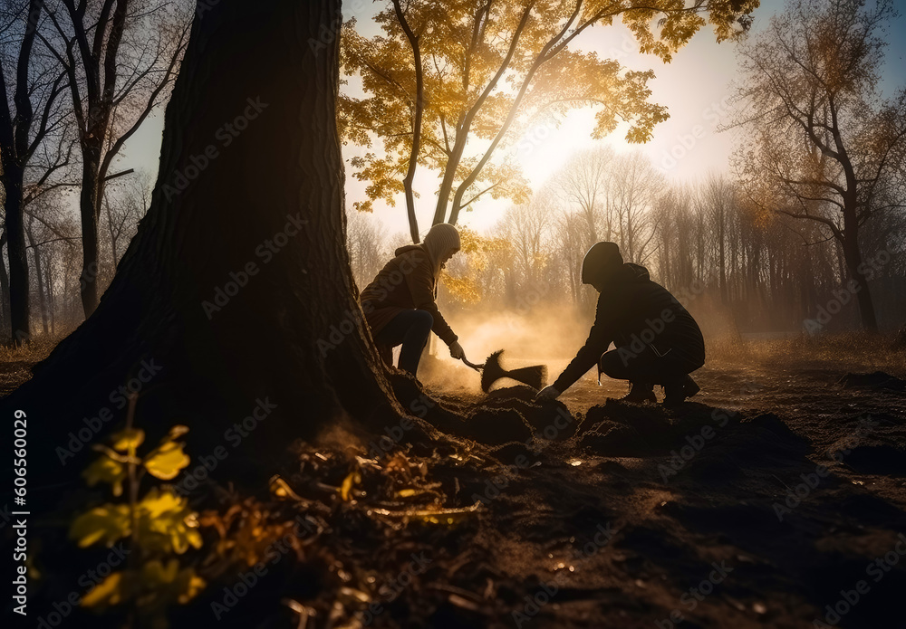 Foto Two people squatted to the ground digging it